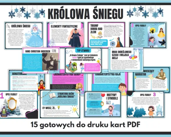 Królowa Śniegu: karty PDF z analizą baśni, postaci i motywów. Odkryj świat Andersena i jego ponadczasowe przesłanie o sile dobra.