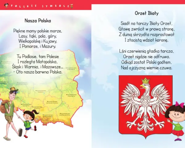 Krótkie wiersze patriotyczne dla dzieci o Polsce i godle. Dzieci poznają piękno kraju i symbol Orła Białego.