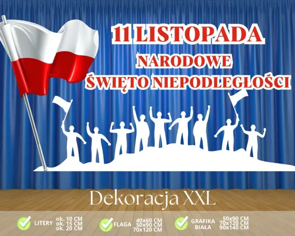 Szablony do druku: dekoracje na 11 listopada z biało-czerwoną flagą i sylwetkami ludzi. Świętuj Narodowe Święto Niepodległości!