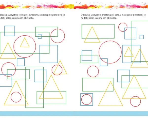 Zadania z geometrii klasa 3 do druku: koloruj figury zgodnie z kolorem ich obwódki.