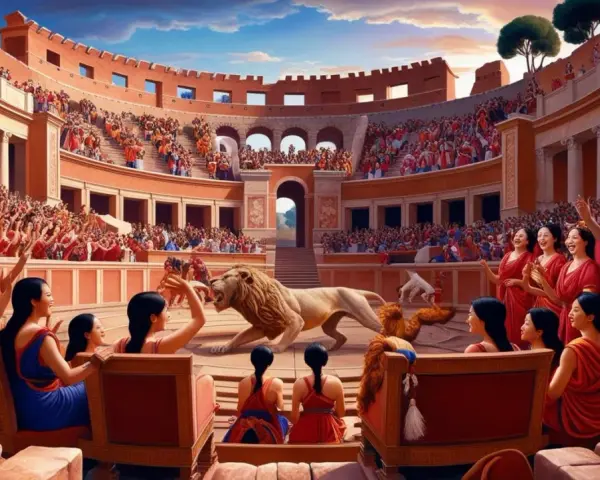 Arena pełna widzów, lew na piasku. Scena z filmu "Quo Vadis" - streszczenie szczegółowe.