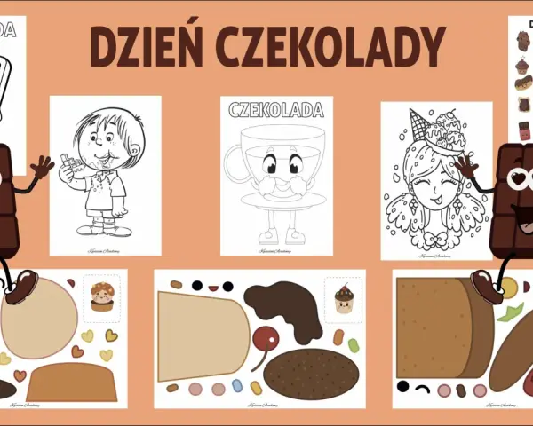 Zabawy z czekoladą w przedszkolu: kolorowanki, wycinanki i dopasowywanie par. Idealne na dzień czekolady!