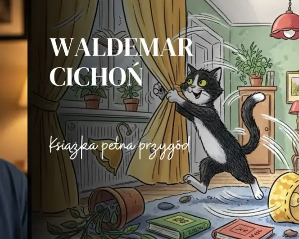 Waldemar Cichoń i jego książka "Cukierku ty łobuzie" streszczenie: kot psoci, pies patrzy, a mama z synem są zdziwieni.