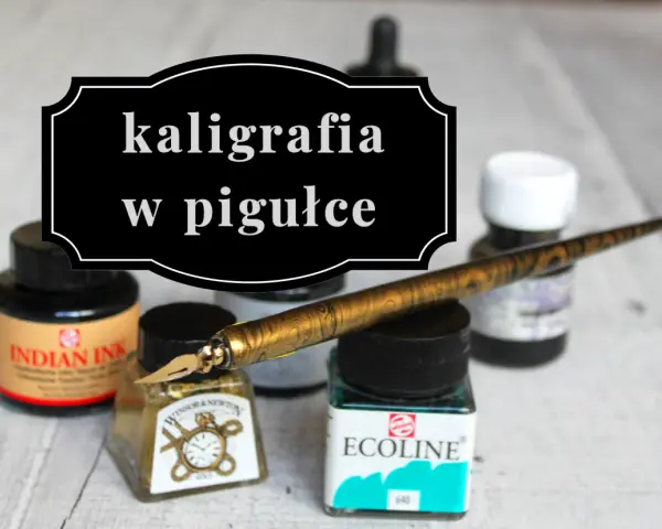 Zestaw do kaligrafii: pióro, tusze Indian Ink, Winsor & Newton, Ecoline. Litera F kaligrafia w pigułce.