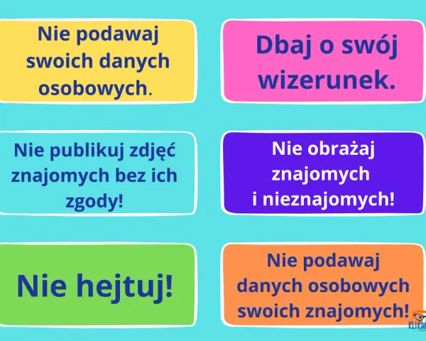 Dzień Bezpiecznego Internetu: prezentacja z zasadami. Nie podawaj danych, nie publikuj zdjęć bez zgody, nie hejtuj, dbaj o wizerunek.