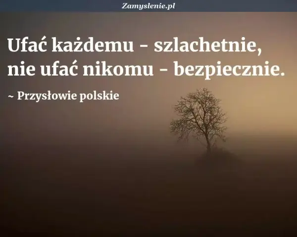 Ufać każdemu szlachetnie, nie ufać nikomu bezpiecznie. Polskie przysłowia na luty przypominają o mądrości. Mglisty krajobraz z samotnym drzewem.