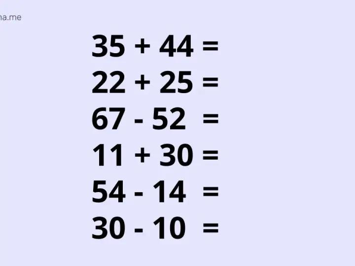 Ćwiczenia dodawania i odejmowania do 100, np. 35+44, 22+25, 67-52, 11+30, 54-14, 30-10.