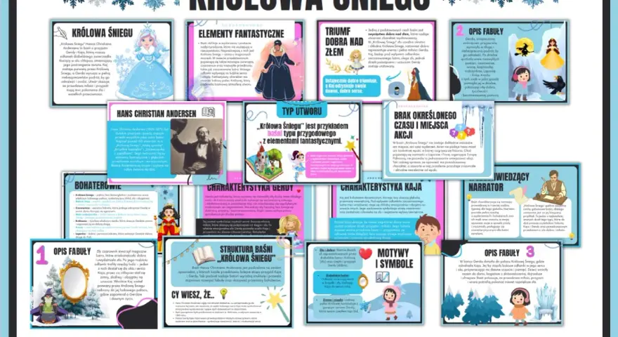 Królowa Śniegu: karty PDF z analizą baśni, postaci i motywów. Odkryj świat Andersena i jego ponadczasowe przesłanie o sile dobra.