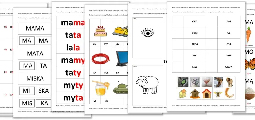 Karty pracy do nauki czytania: wprowadzenie litery "a" przez obrazki i sylaby.