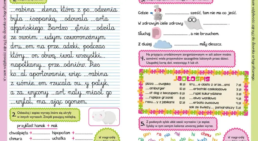 Dyktando ze zmiękczeniami klasa 2. Uzupełnij tekst o h/ch, rozwiązuj zadania z przysłowiami i słowami.