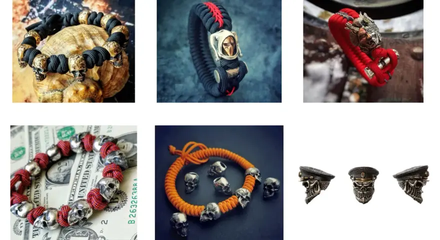 Pomysły na bransoletki z koralików w kształcie czaszek, w różnych kolorach i stylach, od eleganckich po rockowe.