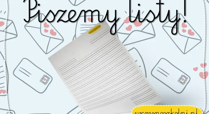 Piszemy listy! Idealne zadanie dla ucznia klasy 3. Tło z kopertami i serduszkami.