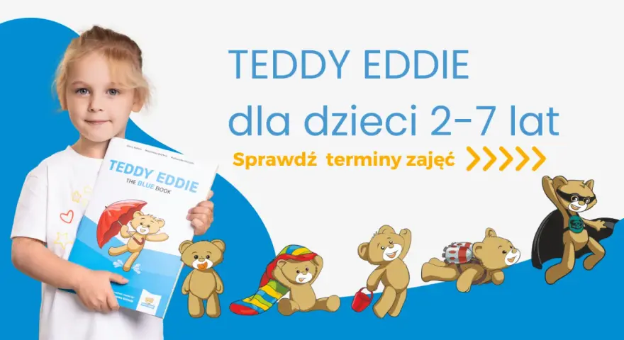 Dziewczynka z książką "Teddy Eddie" i pluszowe misie. Idealne dla angielskiego klasa 2.