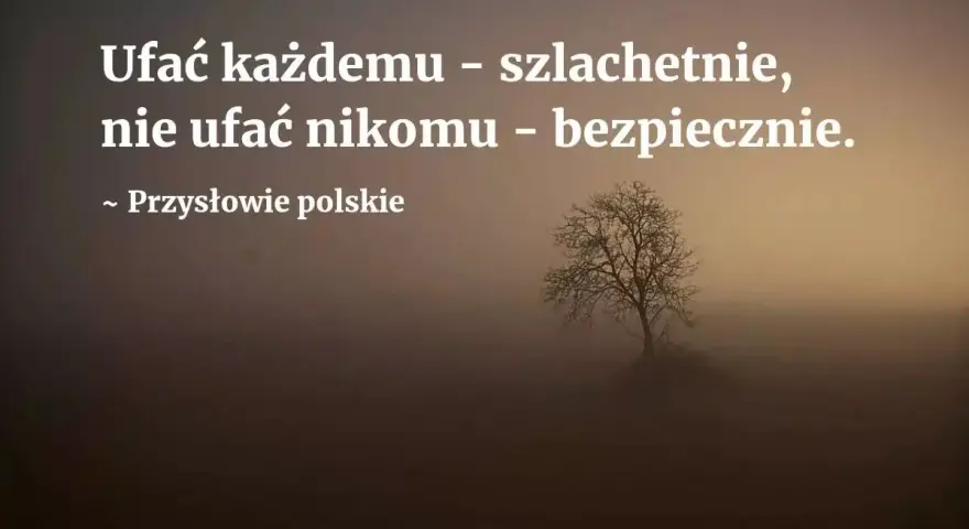 Ufać każdemu szlachetnie, nie ufać nikomu bezpiecznie. Polskie przysłowia na luty przypominają o mądrości. Mglisty krajobraz z samotnym drzewem.
