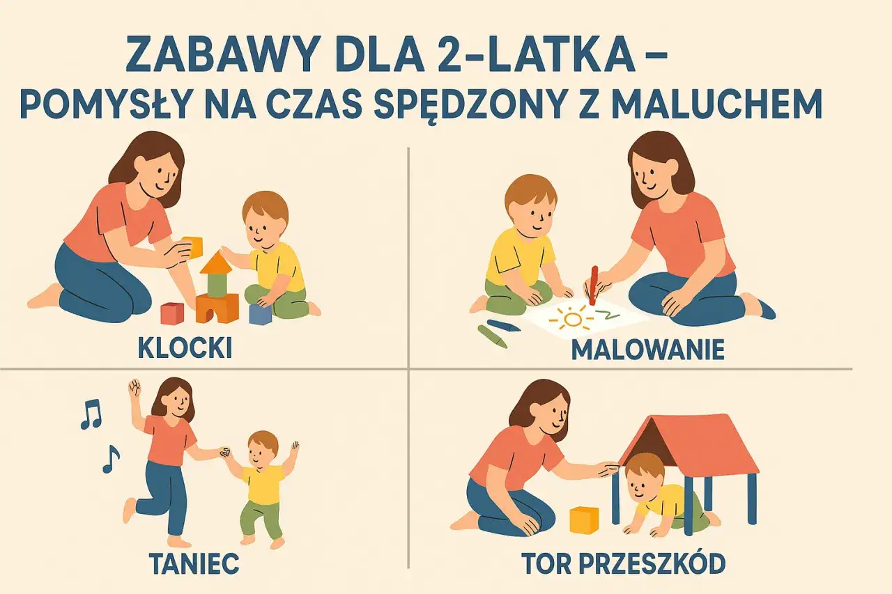 Zabawy dla dwulatka: budowanie z klocków, malowanie, taniec i tor przeszkód. Pomysły na wspólne chwile z maluchem.
