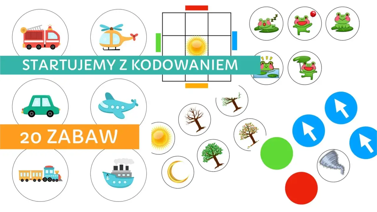 Startujemy z kodowaniem dla przedszkolaków! Wesołe pojazdy, żabki i przyroda pomagają w nauce.